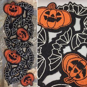 Max Studio Halloween Beaded Pumpkin Bat Table Runner Centerpiece Designer Decor